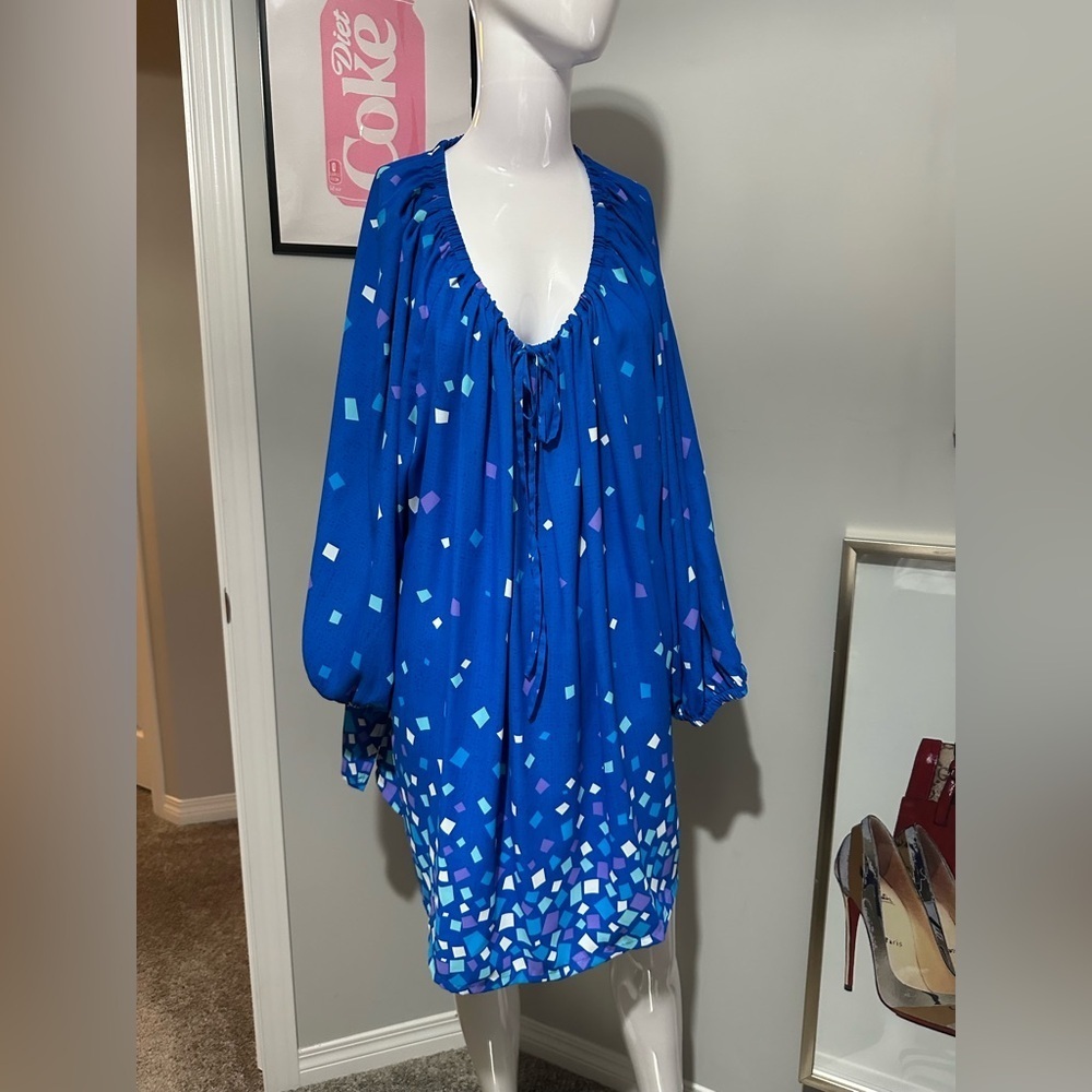 Bob Mackie Wearable Art Blue Printed Tunic Dress โ Size 3X (New)